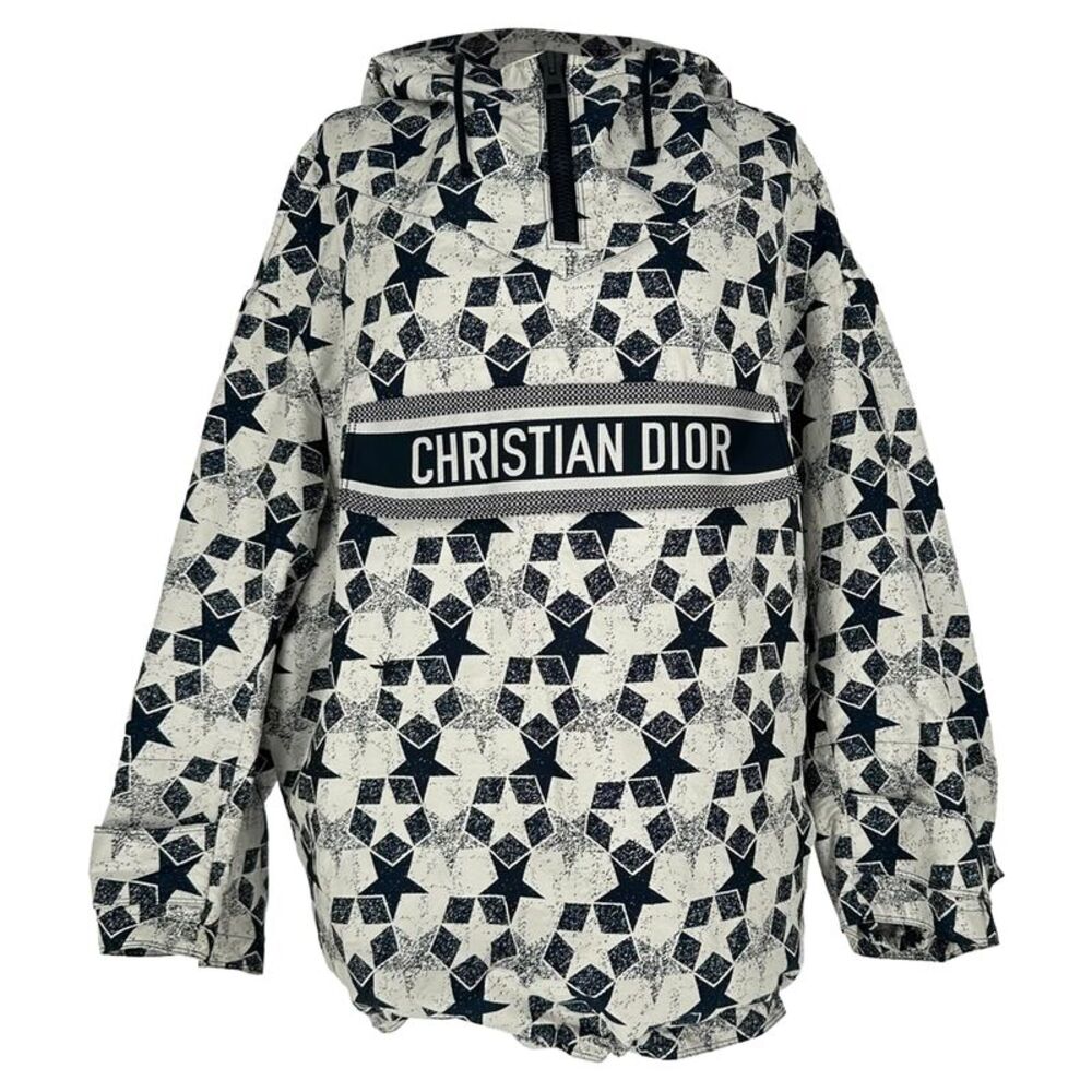 Dior Star Motif Hooded Anorak Jacket in Navy Blue Polyester
